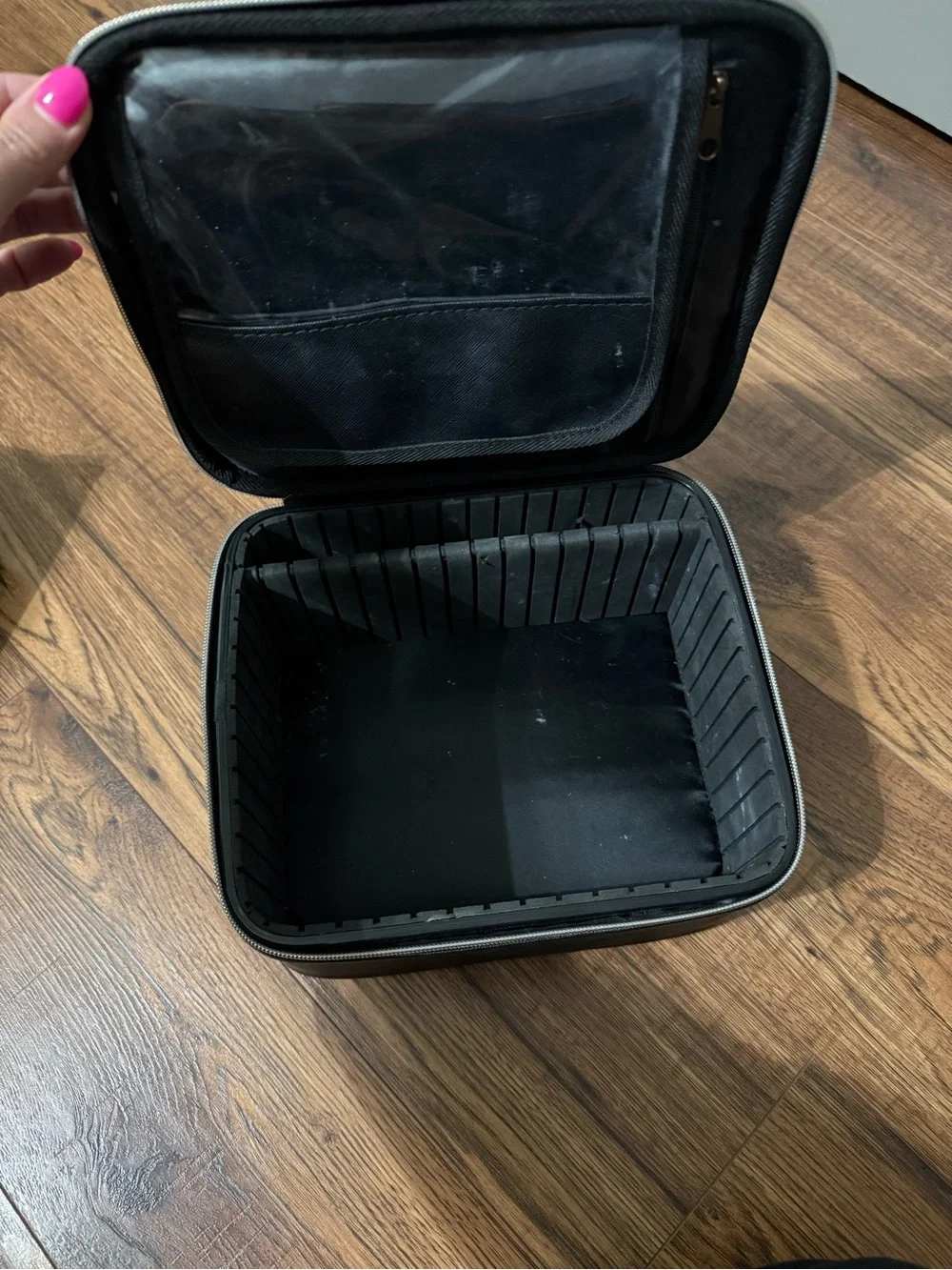 Black Leather Travel Toiletry Bag - Unbranded